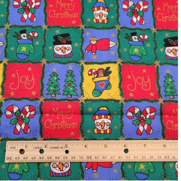 Cotton Fabric Christmas Squares Snowman Tree Candy Cane Joy 18 x 44” Holiday - Picture 8 of 14